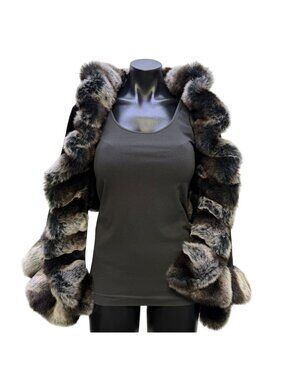 NWT Adore Black Faux Fur Trim Wrap Shawl S/M